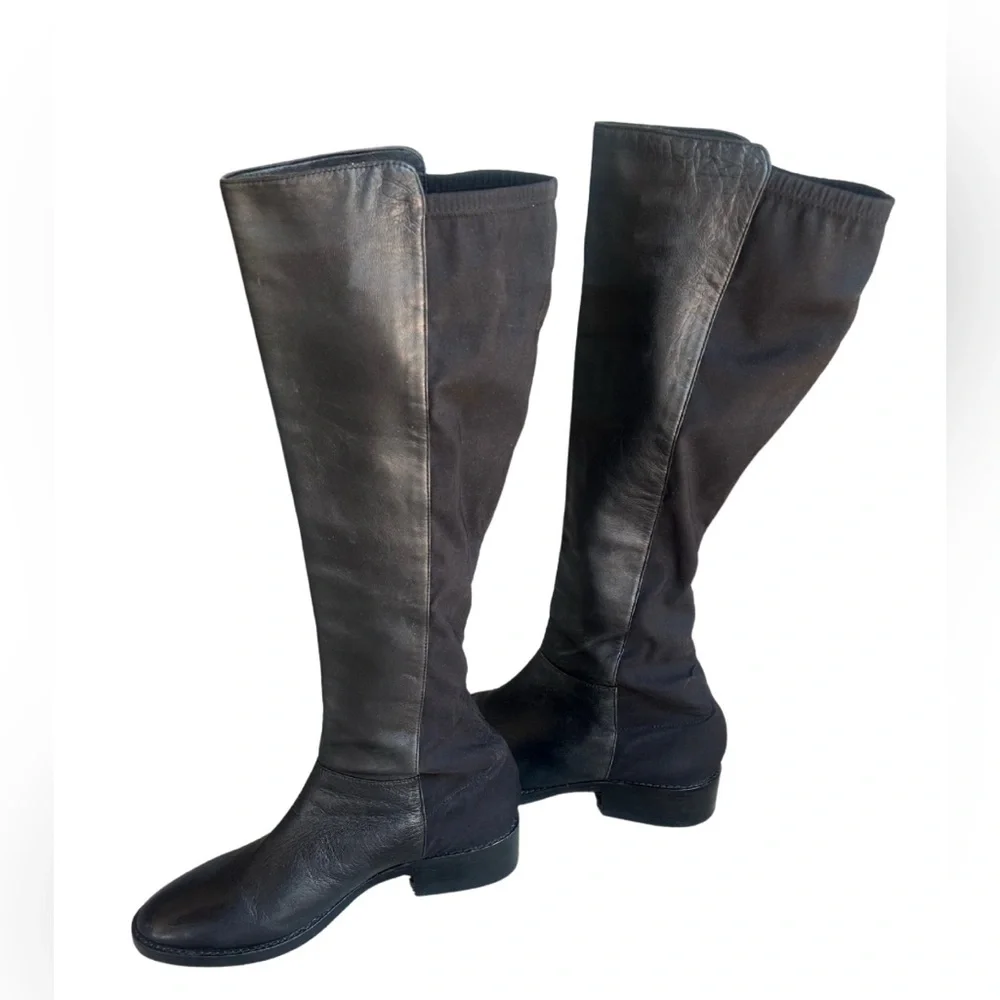 Saks 5th Avenue Leather Mixed Media Knee High Riding Boots | Black | Size 8